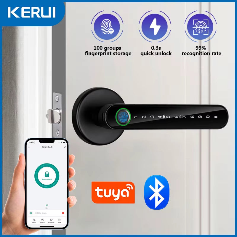 Fingerprint Door Lock Tuya Smart /Smart Life Electronic Door Lock with Fingerprint/Password/Key/Tuya App/Card Unlock