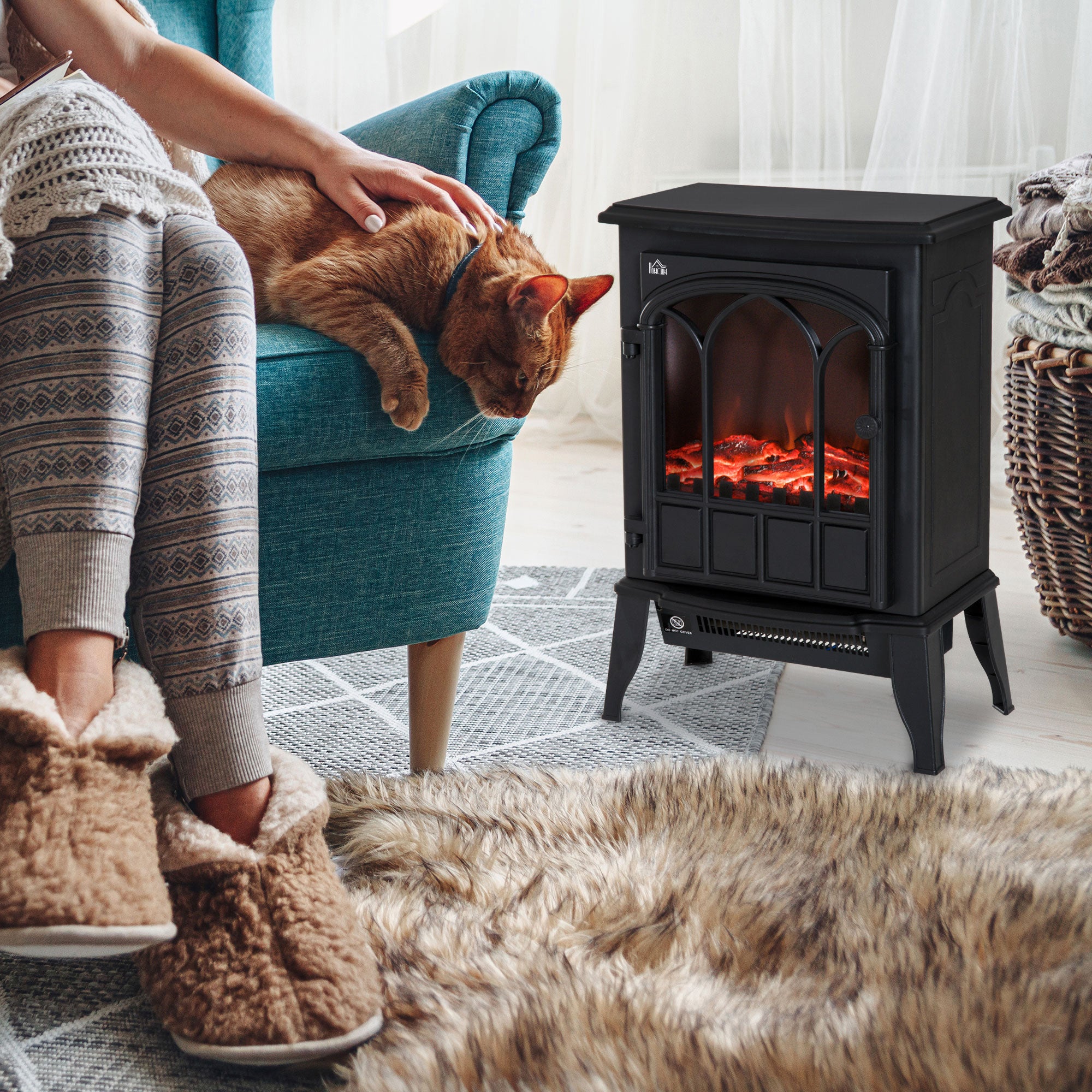 Freestanding Electric Fireplace with Flame Effect Living Room