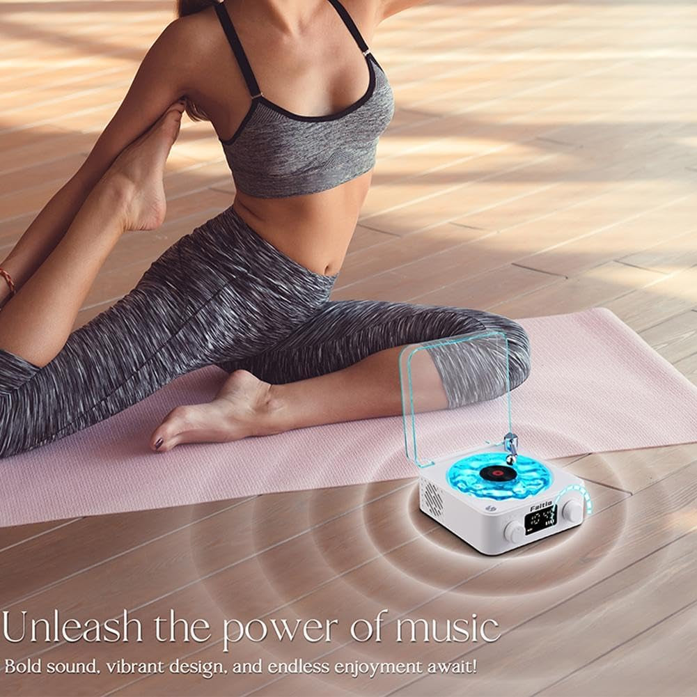 Wave Vinyl Bluetooth Speaker with Adjustable Ambient Lights, Music Player with 4 Modes, Vintage Record Model Players with Time, Small Record Player for Room Desk, Waves Speaker Creartive Gift