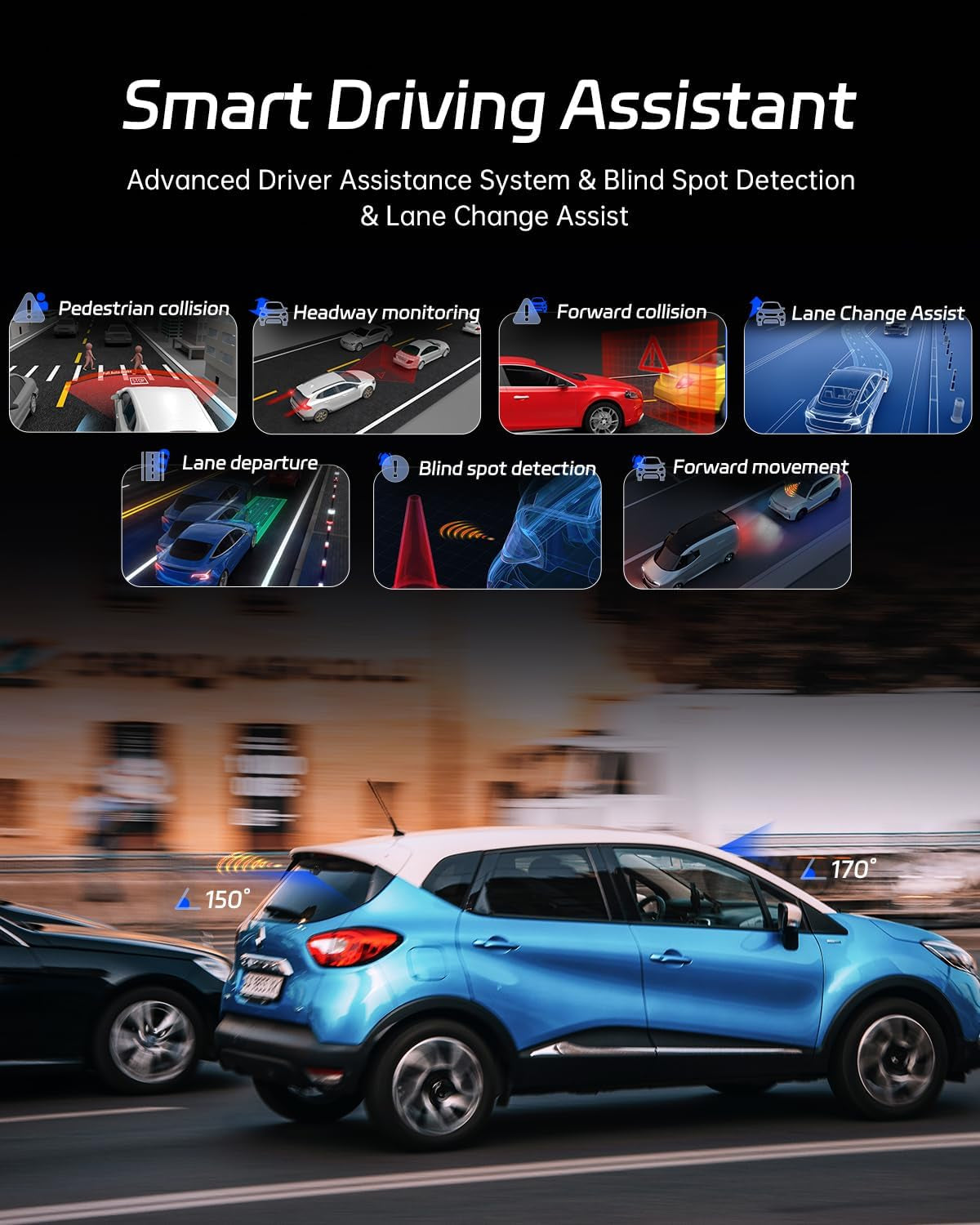 P10 2.5K Rear View Mirror Camera, 10'' Mirror Dash Cam Smart Driving Assistant W/Adas and BSD, Free 32GB Card&Gps, Front and Rear Camera for Cars Trucks,Night Vision,Voice Control,Parking Mode