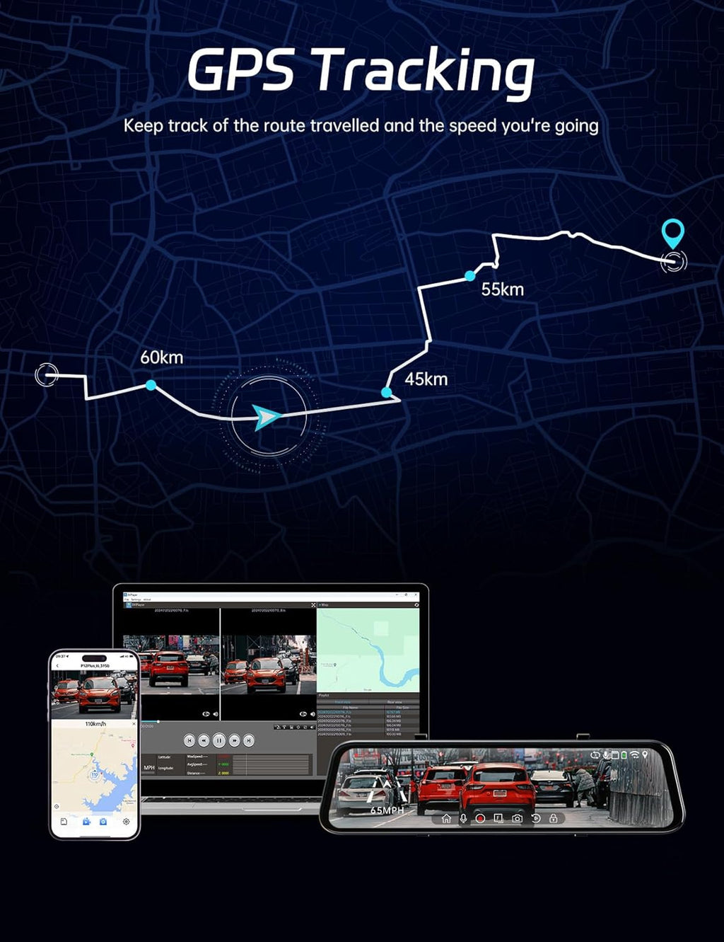 P10 2.5K Rear View Mirror Camera, 10'' Mirror Dash Cam Smart Driving Assistant W/Adas and BSD, Free 32GB Card&Gps, Front and Rear Camera for Cars Trucks,Night Vision,Voice Control,Parking Mode