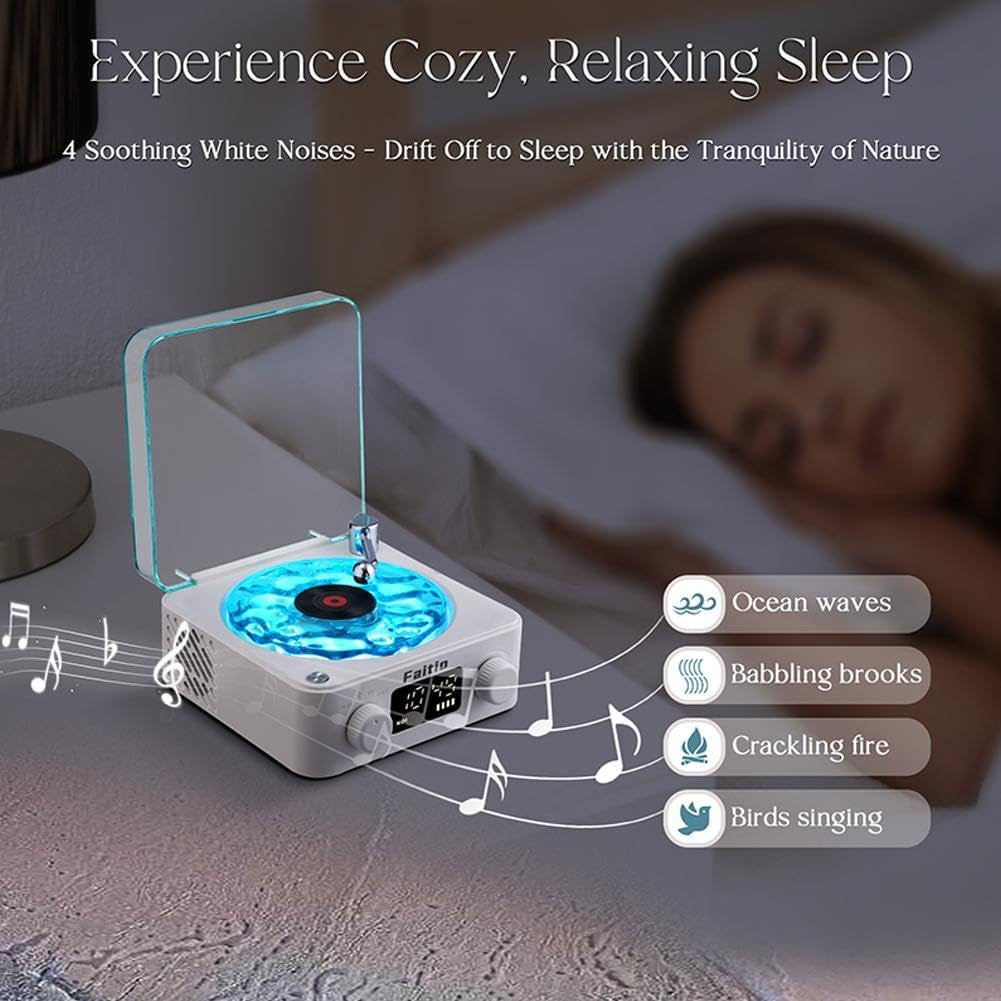 Wave Vinyl Bluetooth Speaker with Adjustable Ambient Lights, Music Player with 4 Modes, Vintage Record Model Players with Time, Small Record Player for Room Desk, Waves Speaker Creartive Gift